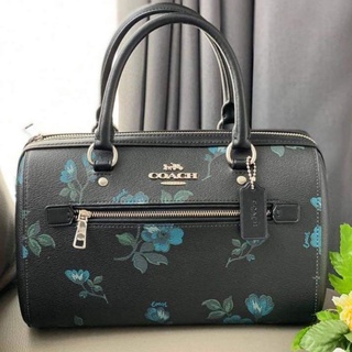 🎀 (สด-ผ่อน) ส่งฟรี หมอน 10 นิ้ว สีดำลายดอก COACH F89154 ROWAN SATCHEL WITH VICTORIAN FLORAL PRINT