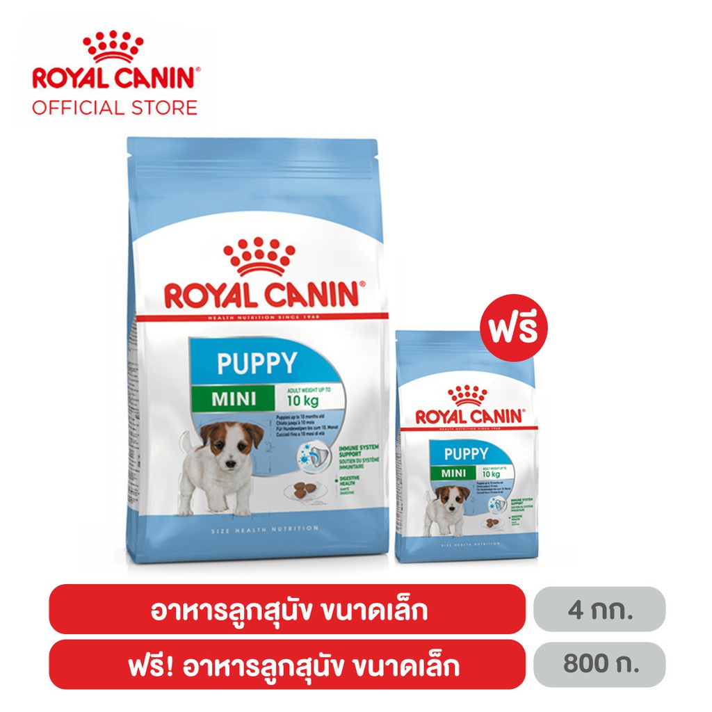 [ซื้อ 1แถม1] Royal Canin Mini Puppy อาหารลูกสุนัข ขนาดเล็ก อายุ 2-10 เดือน 4 กิโลกรัม ฟรี 800 กรัม