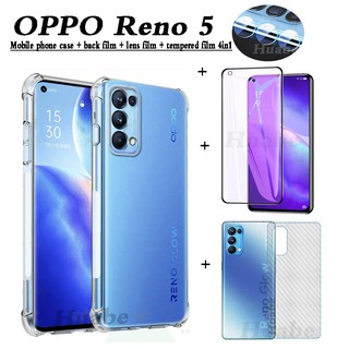 ( 4 In1 ) เคสโทรศัพท์มือถือ + ฟิล์มกระจกนิรภัยสําหรับ Oppo Reno4 / Reno 3 Reno 2 / 2F