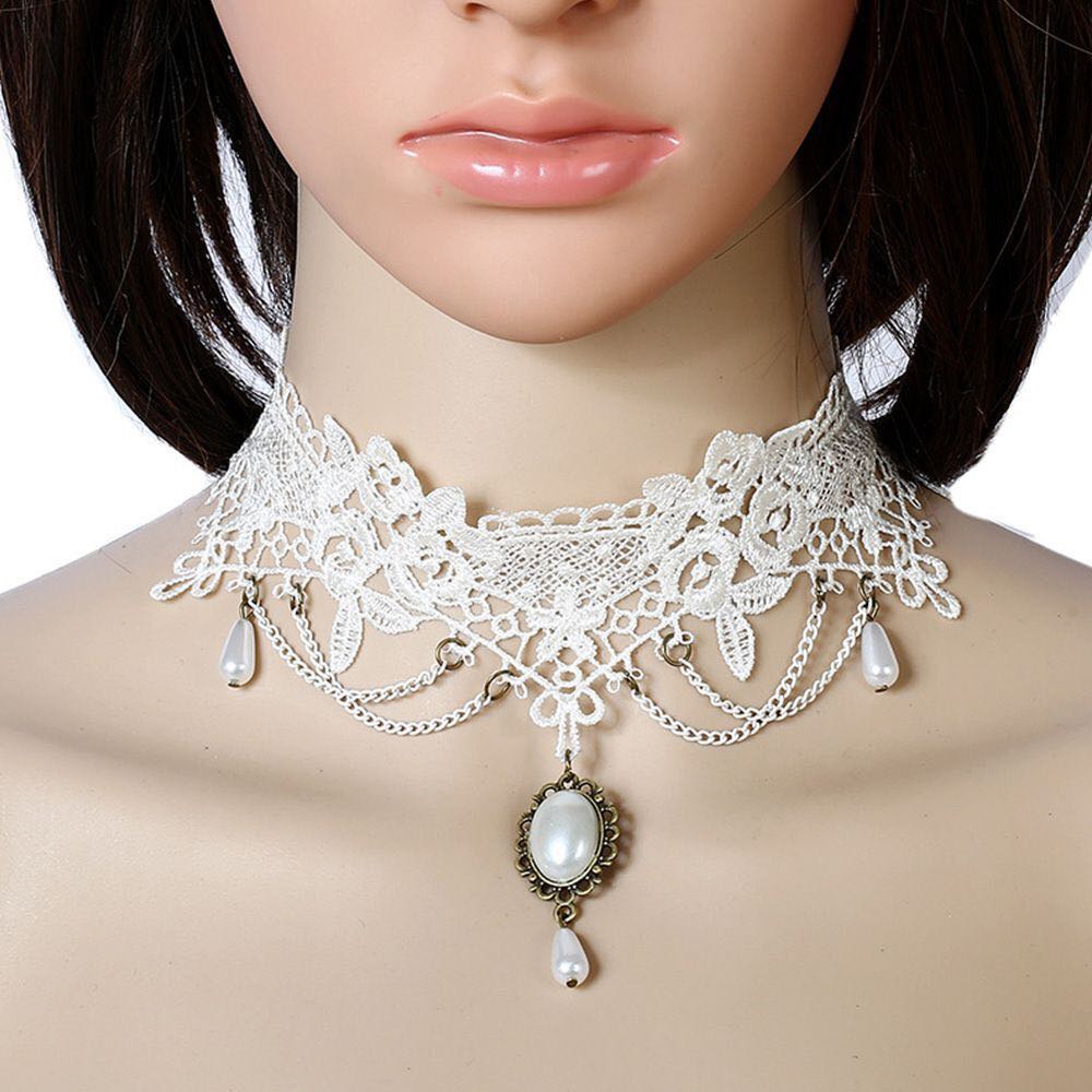 พร้อมส่ง กทม โชคเกอร์สไตล์โกธิค Choker วินเทจ โช้คเกอร์ ประดับมุก ของมันต้องมี สไตล์โกธิคโลลิต้า