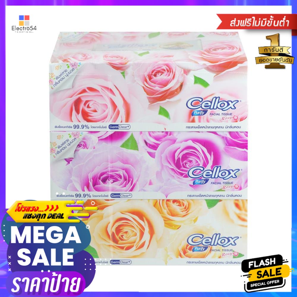 กระดาษเช็ดหน้า CELLOX ROSY 140 แผ่น แพ็ค3FACIAL TISSUE CELLOX ROSY 140 SHEETS PACK 3