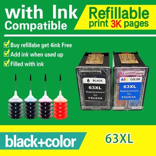 compatible  for hp63xl ink 63xl  63 xl black 63xl 63xl refil refillabe ink cartridge for  2130 4650