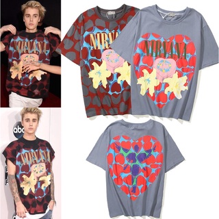 เสื้อยืดโอเวอร์ไซส์เสื้อยืดแขนสั้น พิมพ์ลาย Nirvana Bieber สไตล์วินเทจ สําหรับผู้ชาย และผู้หญิงS-3XL