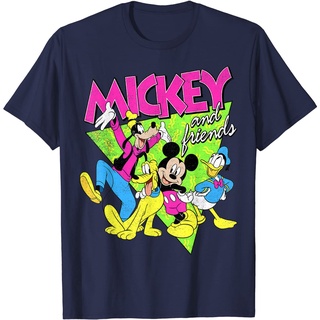 เสื้อยืดพิมพ์ลายprintingเสื้อยืด พิมพ์ลาย Disney Mickey And Friends Group Shot Neon Portrait สําหรับผู้ชายS-4XL
