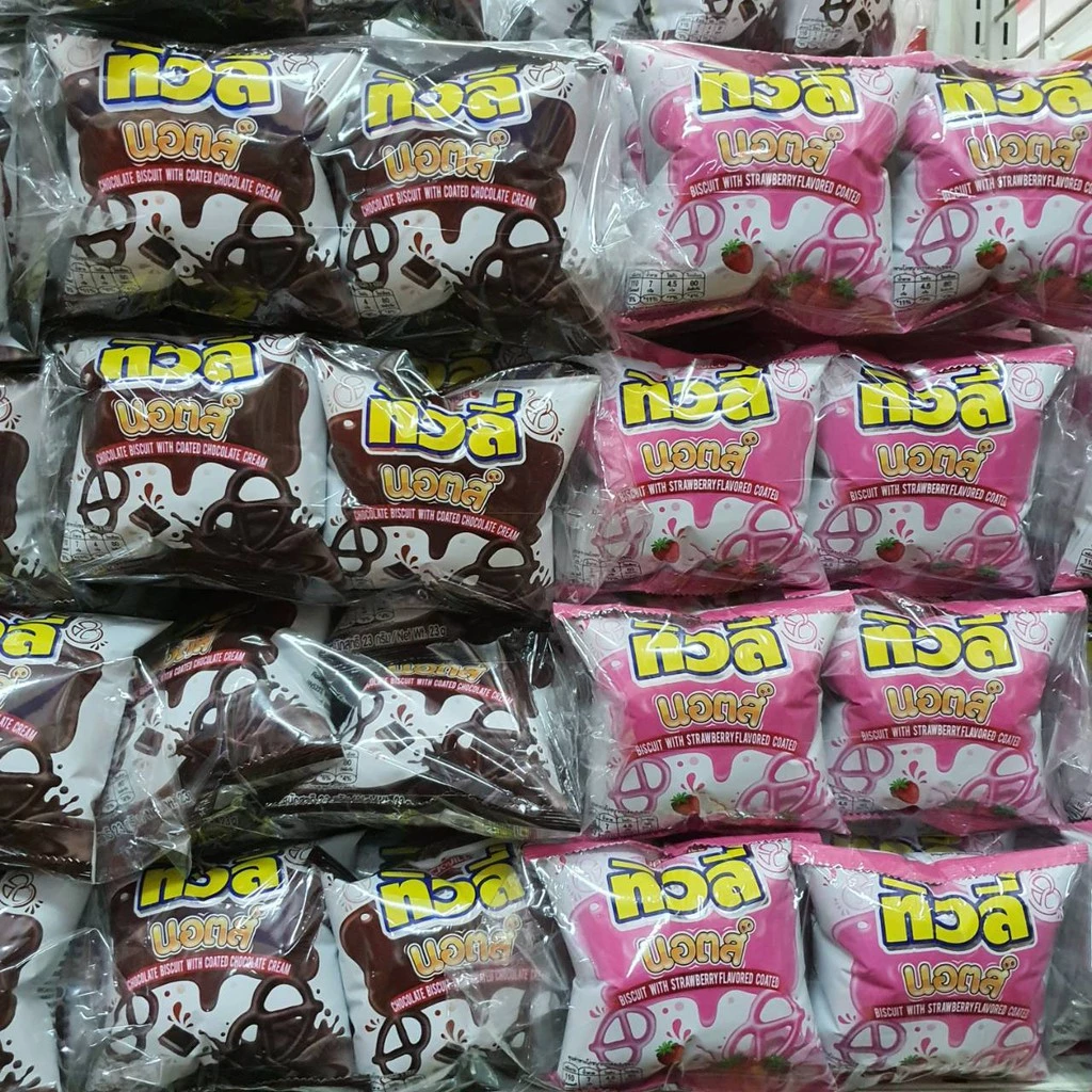 ทิวลี่บิสกิต นอตส์ เคลือบครีมช็อคโกแลต ครีมสตอเบอร์รี่ ครีมนม 23 กรัม x 12 ซอง