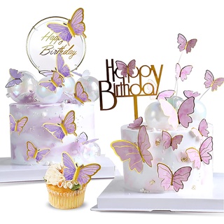 10pcs Diy Cake Decoration / Happy Birthday Theme Butterfly Paper Cake Topper