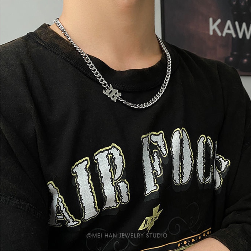 สร้อยคอโซ่ไทเทเนียม จี้ตัวอักษร M สไตล์ฮิปฮอป เรียบง่าย สําหรับผู้ชาย