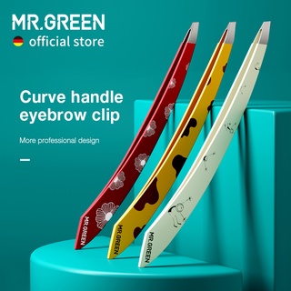 Mr.green แหนบสเตนเลส ด้ามจับโค้ง กําจัดขนคิ้ว แบบมืออาชีพ สําหรับแต่งหน้า