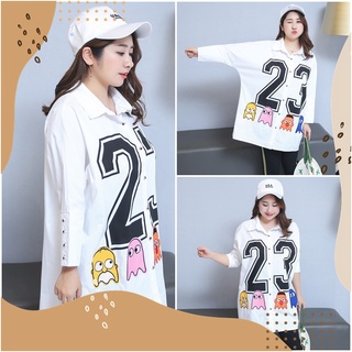 PMSWEET PLUSSIZE : PM4183 : พร้อมส่ง เสื้อผ้าไซส์ใหญ่ คนอ้วน สาวอวบ เสื้อเชิ้ตทรงหลวม เสื้อเชิ้ตทรงสปอร์ต เสื้อเชิ