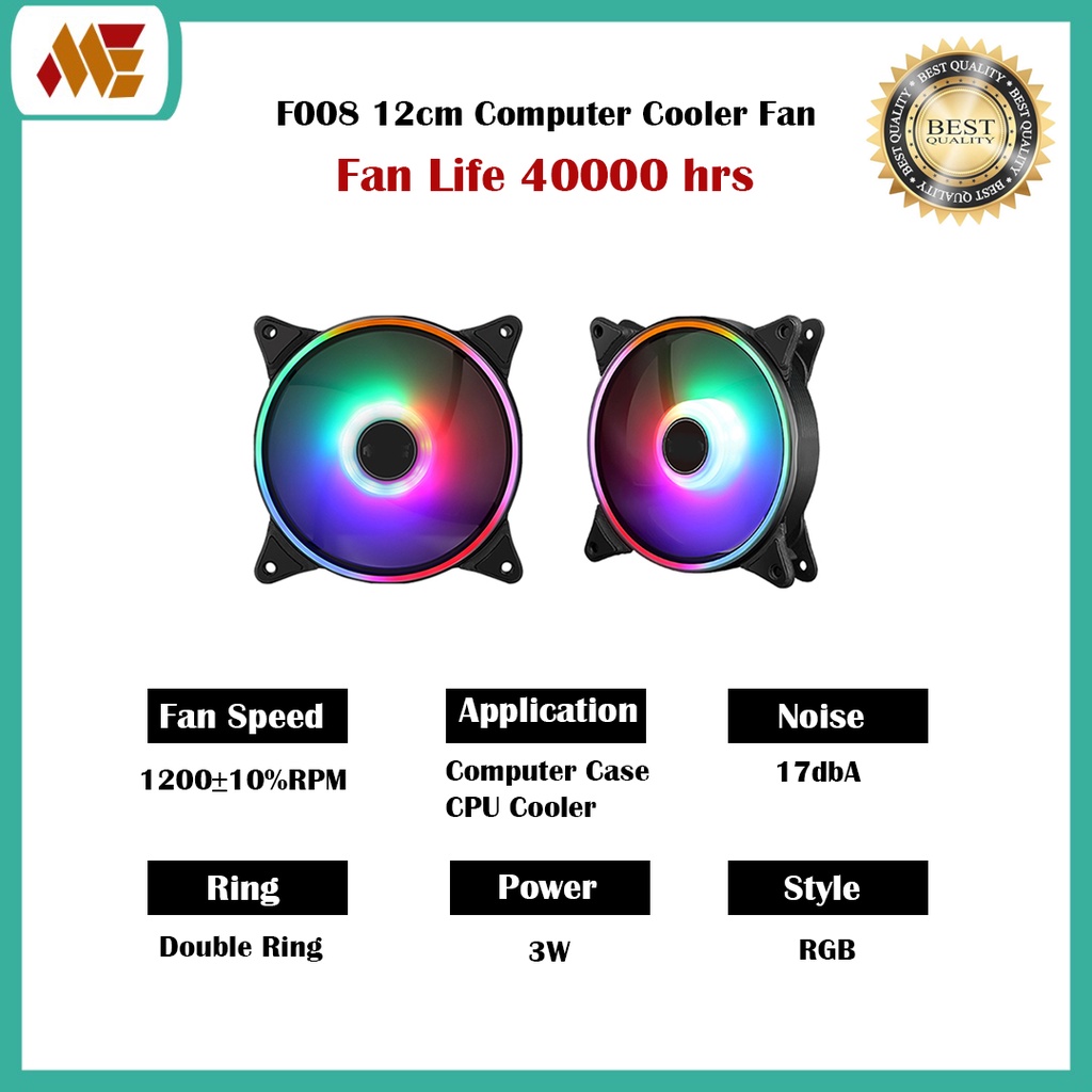 F008 คอมพิวเตอร์ RGB Cooler Fan PC Fan 12cm 4pin Molex