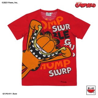 ผ้าฝ้าย 100%แตงโม (SUIKA) - เสื้อยืดคอกลมแขนสั้น GARFIELD ลาย ฉีกยิ้ม GF.PO-011S-3XL