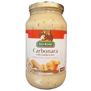 San Remo Carbonara Pasta Sauce With Mushroom 480g.ซานเรโมคาโบนาร่าพาสต้าซอสเห็ด 480 กรัม ซอสปรุงรส