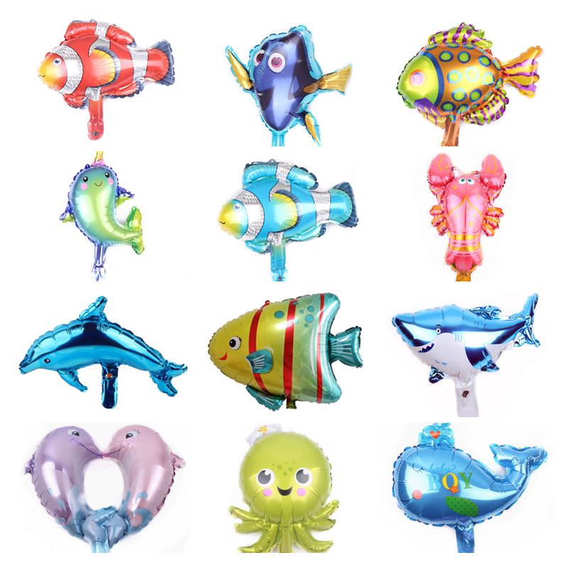 Mini Marine Fish dolphin hippocampus clown fish aluminum film children birthday party decoration