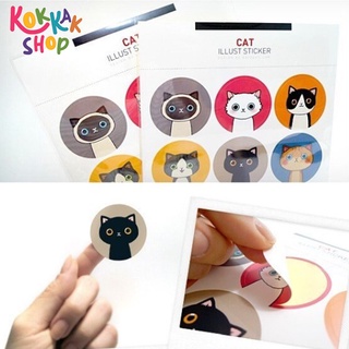 (ก๊อกแก๊ก) สติ๊กเกอร์กลม รูปหน้าแมว สติ้กเกอร์กันน้ำ ลอกออกยาก Cat Illust Sticker เครื่องเขียน ของตกแต่ง พร้อมส่ง