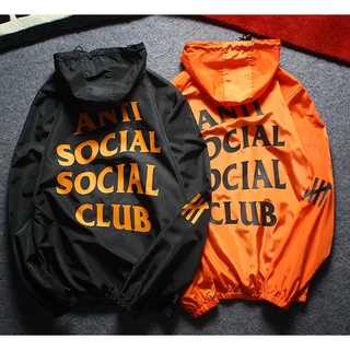 ♛♂ใหม่ เสื้อแจ็กเก็ต กันลม มีฮู้ด ลําลอง ลาย ANTI SOCIAL SOCIAL CLUB ASSC สําหรับผู้ชาย ผู้หญิง