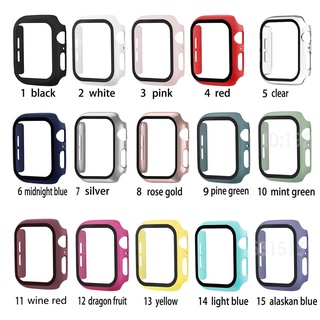 (สี 9-15) เคส PC แบบแข็ง พร้อมกระจกนิรภัยกันรอยหน้าจอ สําหรับ Apple Watch 45 มม. 41 มม. 44 มม. 40 มม. 42 มม. 38 มม. Series 8 7 SE 6 5 4 3 2 1