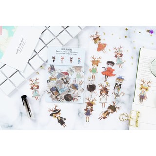 set sticker เนื้อวาชิ รูปสัตว์แฟชั่น สวยเก๋ 40 ชิ้น