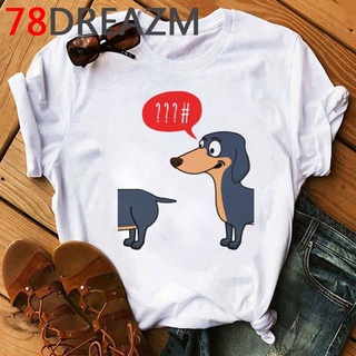 [100% Cotton] เสื้อยืด พิมพ์ลายกราฟฟิคสุนัข Dachshund Pug Terkel สไตล์ฝรั่งเศส สําหรับผู้หญิง