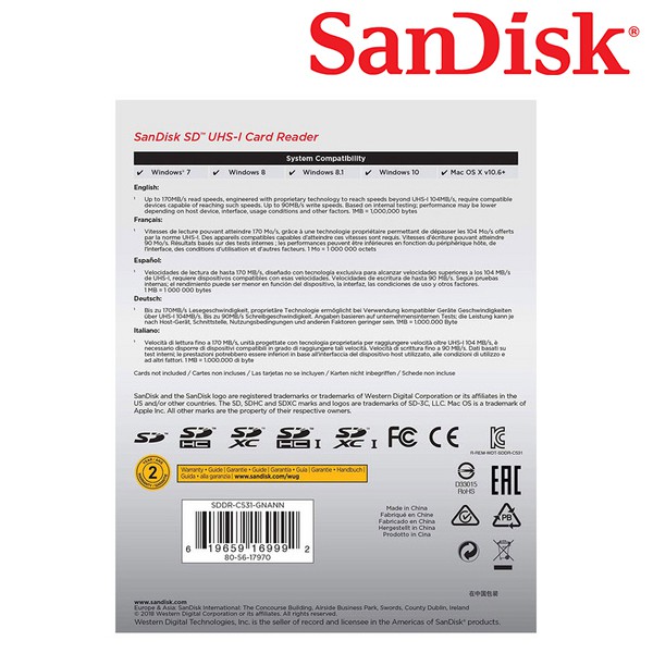 Sandisk SD UHSI Card Reader Speed 170 MB/s (SDDR_C531_GNANN) อุปกรณ์