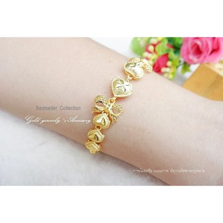 สร้อยข้อมือหัวใจ​โบว์หุ้มทองคำแท้ 5 ไมครอน