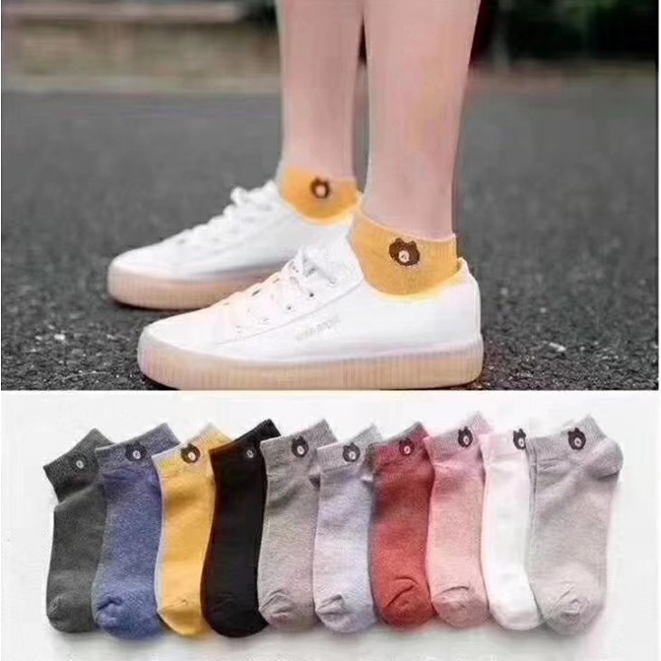 🔥พร้อมส่ง🔥 ถุงเท้าข้อสั้น 10 คู่ ถุงเท้าหมี พร้อมถุง ลายหมีบราวน์ ดอกเดซี่ เป็ด cony โคนี่ สีดำ สีขาว สีเทา แฟชั่น - รูปที่ 4