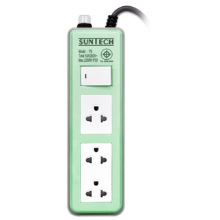 SUNTECH ชุดปลั๊กพ่วง 10A 3ช่อง 1สวิตช์ 5ม. สีเขียว 0.75 Sq.mm. 2,200W [PS1S3R-G-07505]