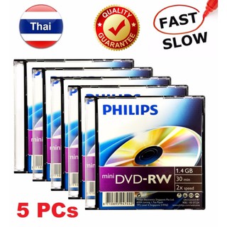 แผ่น Philips Mini DVD-RW ( ชนิด ลบ แล้ว เขียนใหม่ ได้ ) เวลา 30 นาที สำหรับกล้อง DVD HandyCam 5 แผ่น