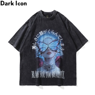 เสื้อยืดแขนสั้น ผ้าฝ้าย ทรงหลวม พิมพ์ลายกราฟฟิค Dark Icon สไตล์ฮิปฮอป ฮาราจูกุ ญี่ปุ่น โอเวอร์ไซซ์ สําหรับผู้ชาย 2022