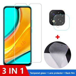 3-in-1 Xiaomi Redmi 9C 9A Note 9 9s 8 Pro กระจกนิรภัย Xiaomi Poco X3 NFC F2 F1 Pro ป้องกันหน้าจอ Xiomi Poco X3 ฟิล์มป้องกัน