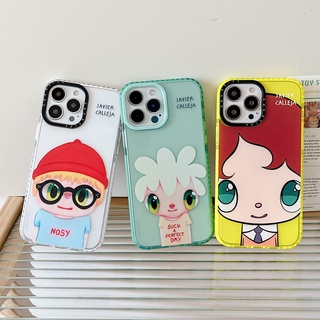 น่ารัก คนตัวเล็ก เคสไอโฟน 14 Pro Max iphone 13 pro max 14 plus 12 11 Pro Max Case ใหม่ ขอบสี เรียบง่าย โปร่งใส ป้องกันการหล่น ซิลิกาเจล นุ่ม เคส