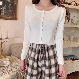 ส่งทันที Cici(5203) เสื้อครอปแขนยาวงานไหมพรม