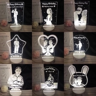 โคมไฟแกะสลักตามภาพเลือกแบบเองได้/ฐานสีขาวหัวเสียบUSB🎁ห่อของขวัญฟรี