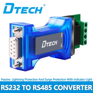 Dtech RS232 เป็น RS485 อะแดปเตอร์แปลงสายไฟ RS232 เป็น RS485 พร้อมบอร์ดเทอร์มินัลป้องกันไฟกระชาก TX RX LED