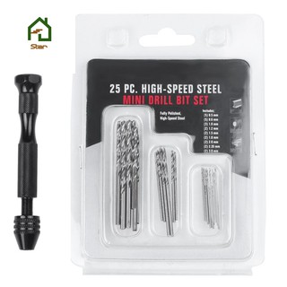 Hand Twist Drill Bits Set,DIY Precision Pin Vise Model Mini Hand Spiral Drill with 25pcs 0.3mm