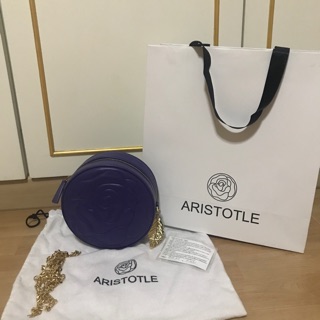 Aristotle Rose Bag รุ่น original สี purple พร้อมถุงกระดาษ กระเป๋าหนังวัวแท้ ทรงกลม ลายดอกกุหลาบ สายโซ่