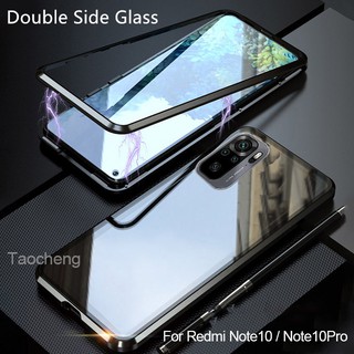 เคสโทรศัพท์แข็งแม่เหล็กฝาพับ Xiaomi Redmi Note 10 Pro Note10 Note10Pro Magnetic Phone Case Double Side Tempered Glass Magnet Metal Flip Cover Hard Front And Back 360 Protection Casing