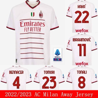 เสื้อกีฬาแขนสั้น ลายทีมชาติฟุตบอล Ibrahimovic Kaka Tonali FTB 2022-2023 AC Milan Away ชุดเยือน