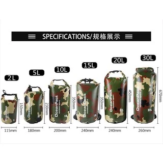 (ขนาด 2-20 L) MARJAQE 607 กระเป๋าเป้กันน้ำ Dry bag สำหรับกิจกรรมทางน้ำ ตั้งแคมป์ เดินป่า พายเรือคายัค