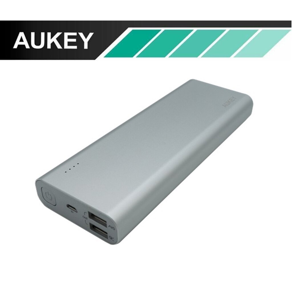 Aukey Aluminium PowerBank Qualcomm Quick Charge 3.0 (QC 3.0 + QC 2.0) 20100 mAh (สีเงิน) + แถมสาย Au