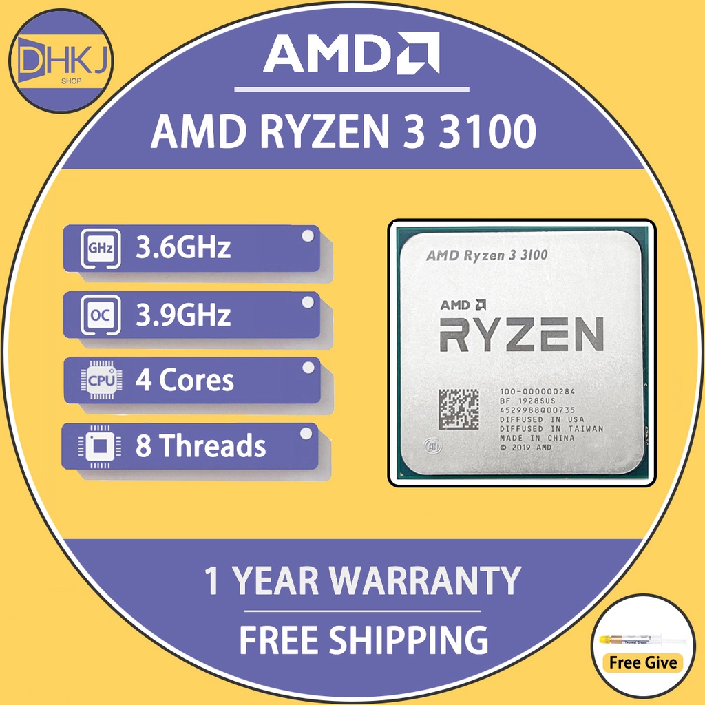 ใช้ AMD Ryzen 3 3100 R3 3100 3.6 GHz Quad-Core แปดเกลียว 65W CPU โปรเซสเซอร์ L3 = 16M ซ็อกเก็ต AM4