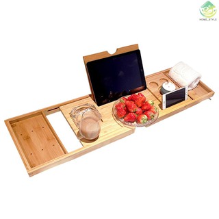 ★home_style★Bathtub Caddy Tray Bamboo Spa Bathtub Caddy Organizer Book Wine Tablet Holder Reading Rack Nonslip Bottom Extendable Sides