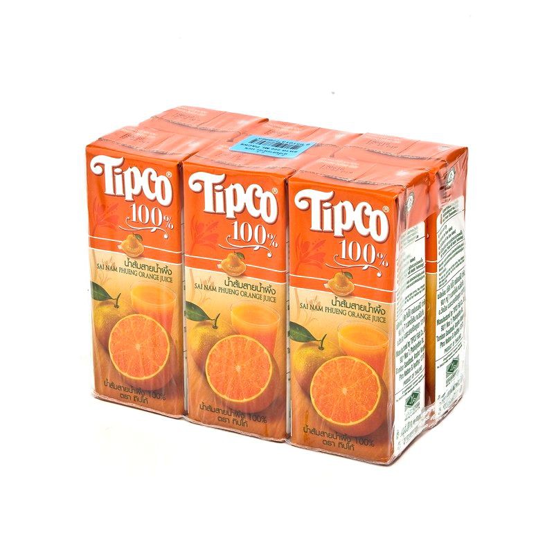 ทิปโก้ น้ำส้มสายน้ำผึ้ง 100% ขนาด 200 มล. แพ็ค 6 กล่อง Tipco 100% Sai Nam Phueng orange juice, 200ml
