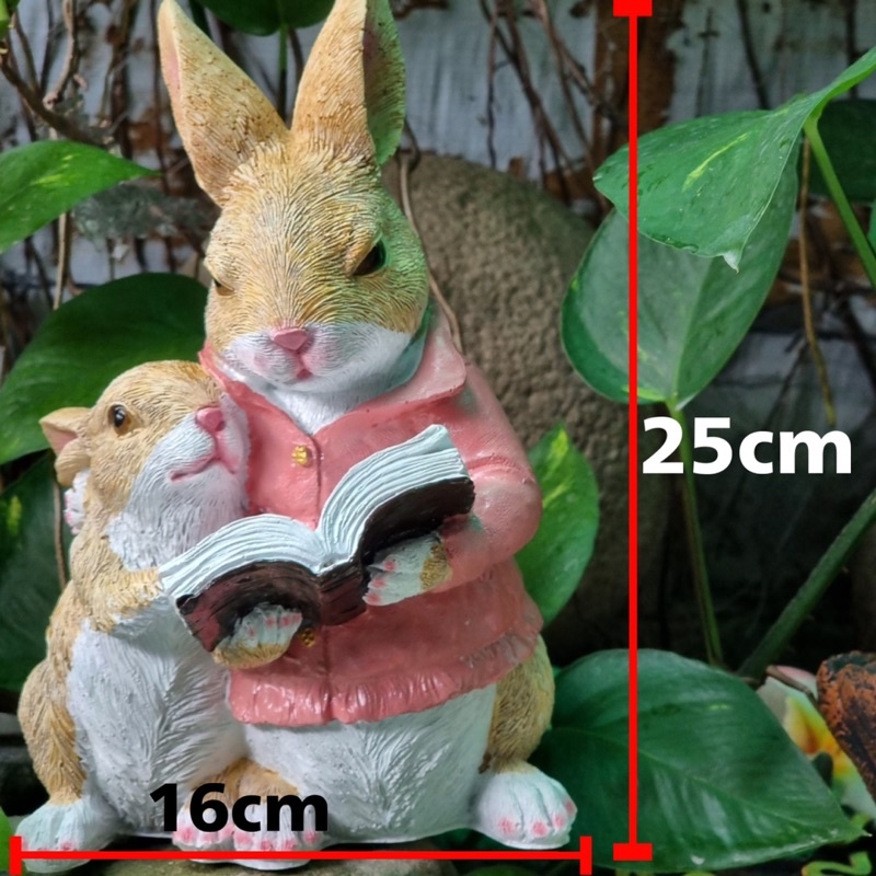 กระต่ายอ่านหนังสือ กระต่ายพ่อลูก กระต่าย กระต่ายเรซิน ขนาดสูง25cm กว้าง16cm ตุ๊กตาตกแต่งสวน