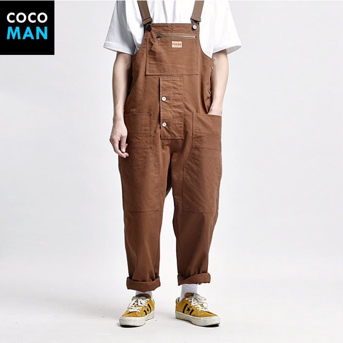 COCO-MAN มี 3 สี ชุดเอี๊ยมผู้ชายทรงOversize เดินตะเข็บสวย สไตล์วินเทจ