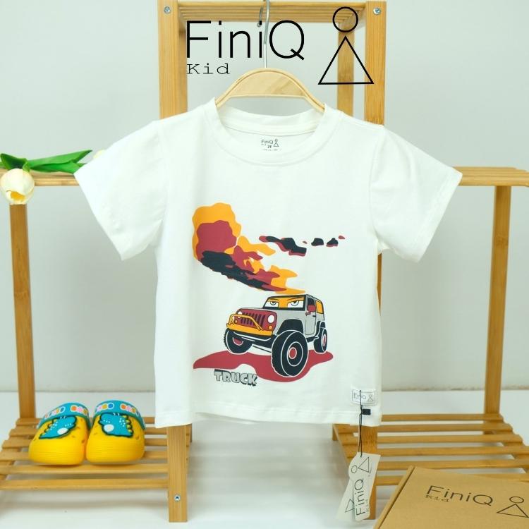 ฟินิกส์ เสื้อยืดแขนสั้นเด็กผู้ชายยืด 4 ทางผ้าคอตตอนสุดเท่ คอลเลกชัน TRANSPORTATION พร้อมภาพรถบรรทุก 