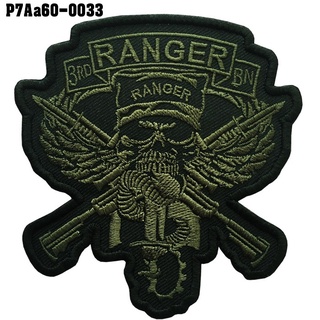 อาร์มติดเสื้อ ตัวติดเสื้อ อาร์มติดตีนตุ๊กแก ทหาร ปักลาย 3rd RANGER BN Size 10*9cm #ปักเขียวดำพื้นโพลีดำ