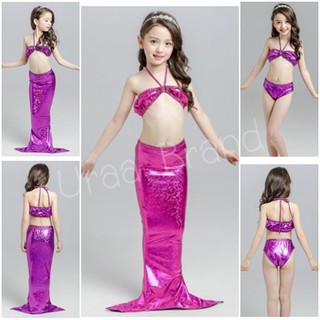 โค้ด URAA10NV ลด10% เมื่อซื้อ 999บ. &lt; ส่งฟรี/พร้อมส่ง &gt; ชุดว่ายน้ำเด็ก ชุดเด็ก Mermaid Swiming เซ็ท 3 ชิ้น รุ่น เงา
