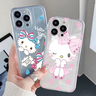 เคสเจล TPU ใส ขอบสี่เหลี่ยม กันกระแทก ลายการ์ตูนเฮลโลคิตตี สําหรับ Samsung Galaxy S22 Plus Note 20 Ultra 10 S21 FE S20