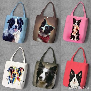 ราคาต่ำสุดกระเป๋าเป้⊙⊕กระเป๋าช้อปปิ้ง Border Collie กระเป๋าสะพาย กระเป๋าผ้าแคนวาสนักเรียน