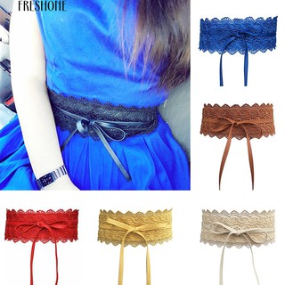 เฟรสโนแฟชั่นผู้หญิง Dress Bowknot Faux หนัง Lace วงกว้าง Belt ประดับวงดนตรีเอว